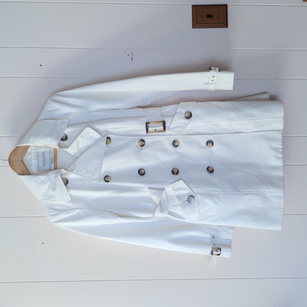 Van Heusen Cream White Fitted Trench Coat Size Medium